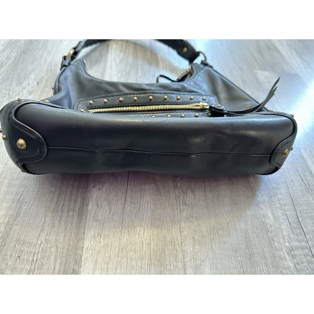 Black Michael Kors Ashbury Pebbled‎ Leather Shoulder Bag Hobo Purse Gold